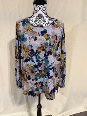 Zac & Rachel Floral Print Long-Sleeve Top in Blue and Gold